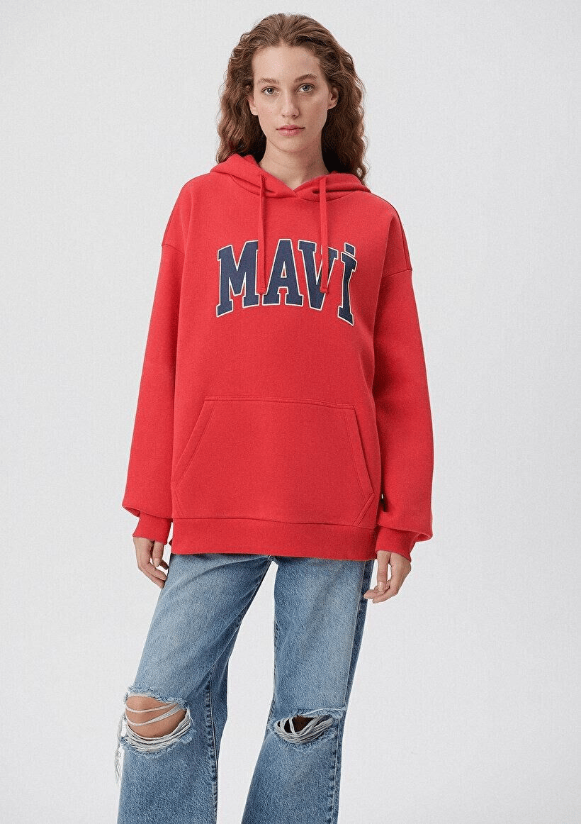 MAVİ KADIN MAVİ LOGO KAPÜŞONLU SWEATSHIRT Acı Kırmı 1600361-82054
