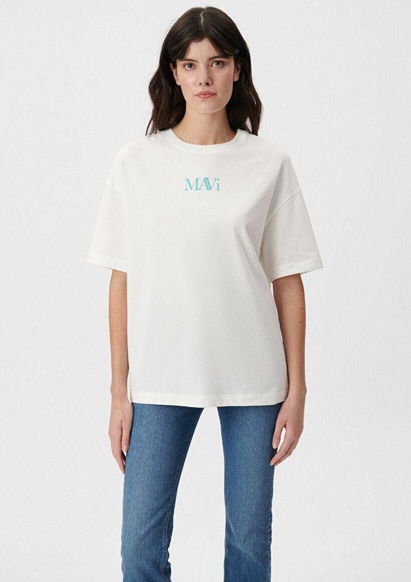 MAVİ KADIN MAVİ LOGO TSHIRT Kırık Beyaz 1611593-70057