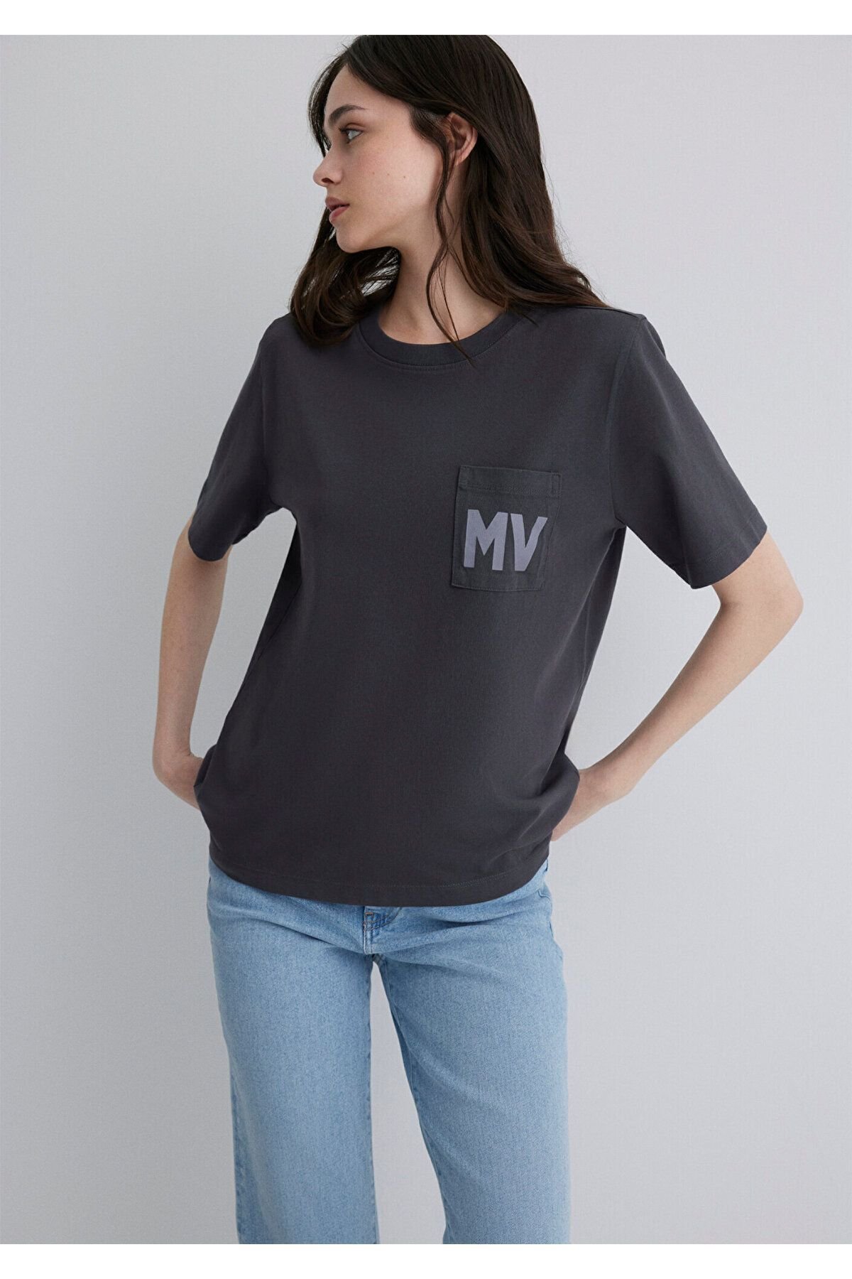 MAVİ KADIN MV BASKILI TİŞÖRT Kömür 1613152-70087