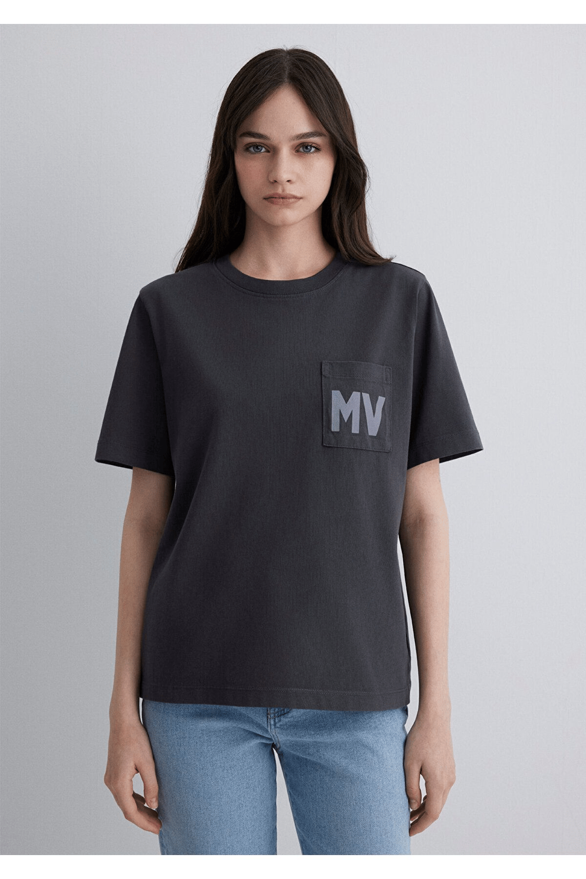 MAVİ KADIN MV BASKILI TİŞÖRT Kömür 1613152-70087