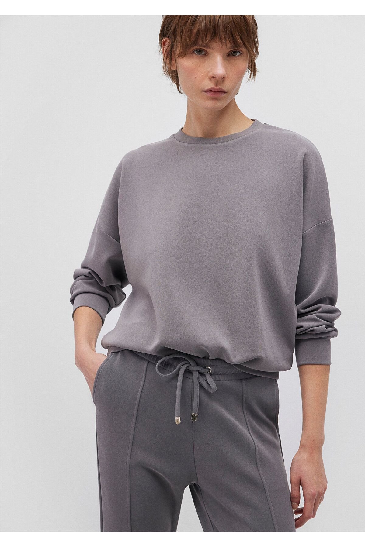 MAVİ KADIN OVERSİZE SWEATSHIRT Koyu Gri 168837-70122
