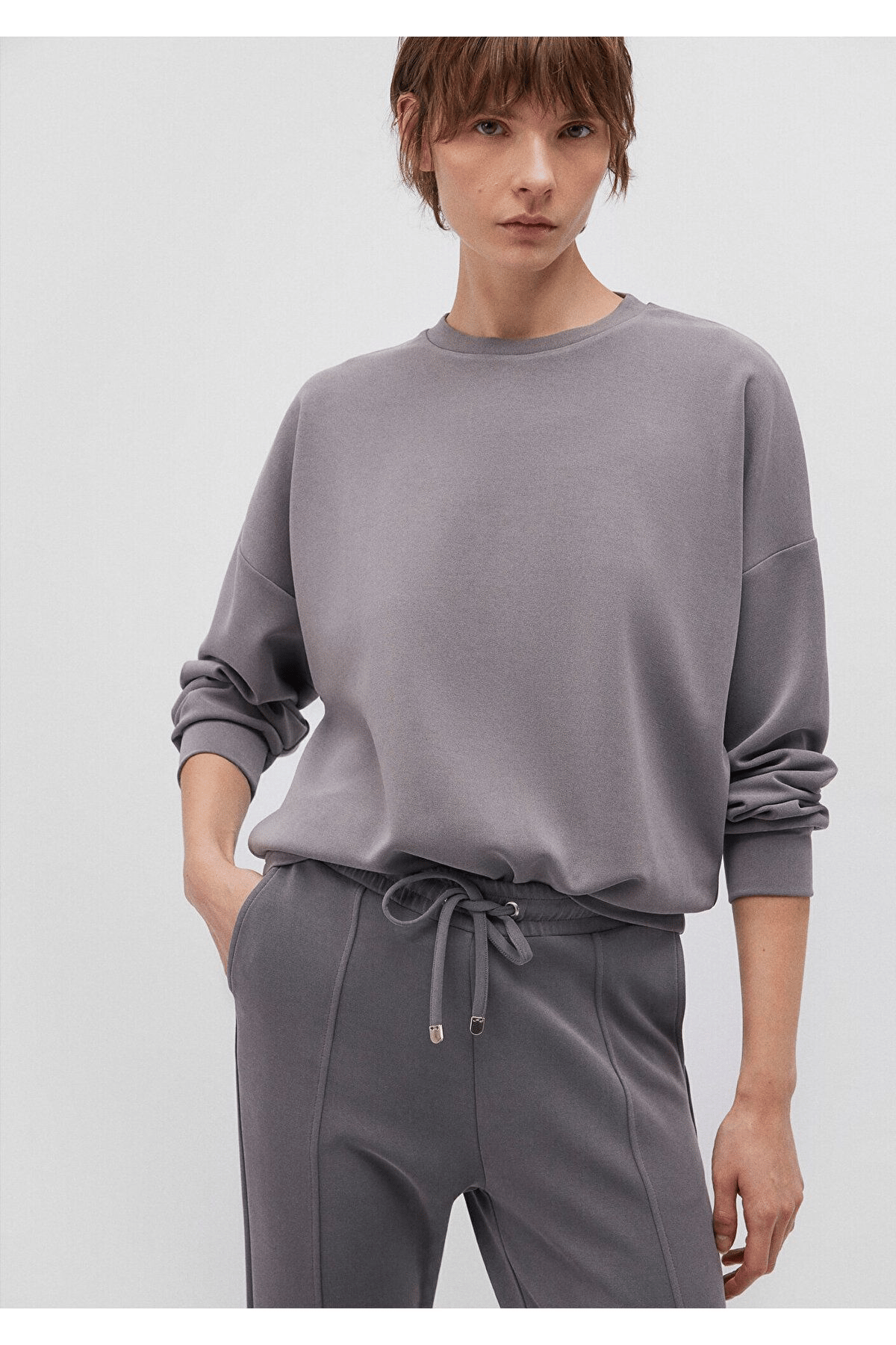 MAVİ KADIN OVERSİZE SWEATSHIRT Koyu Gri 168837-70122