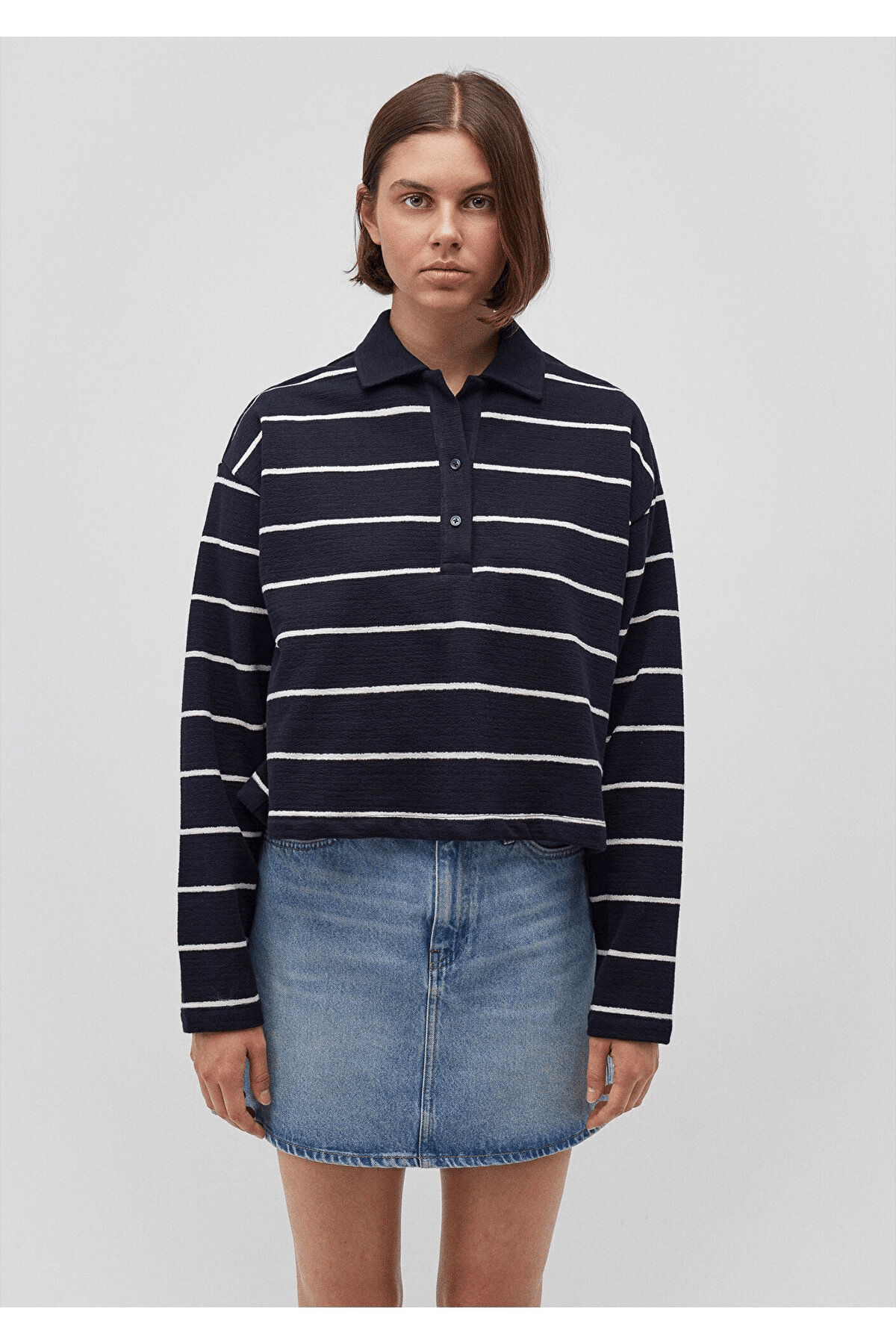 MAVİ KADIN POLO YAKA PENYE Antique White Stripe 1612813-87988