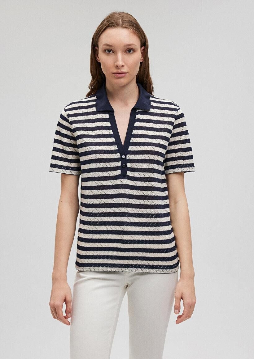 MAVİ KADIN POLO YAKA PENYE Navy Blazer Stripe 1612300-86625