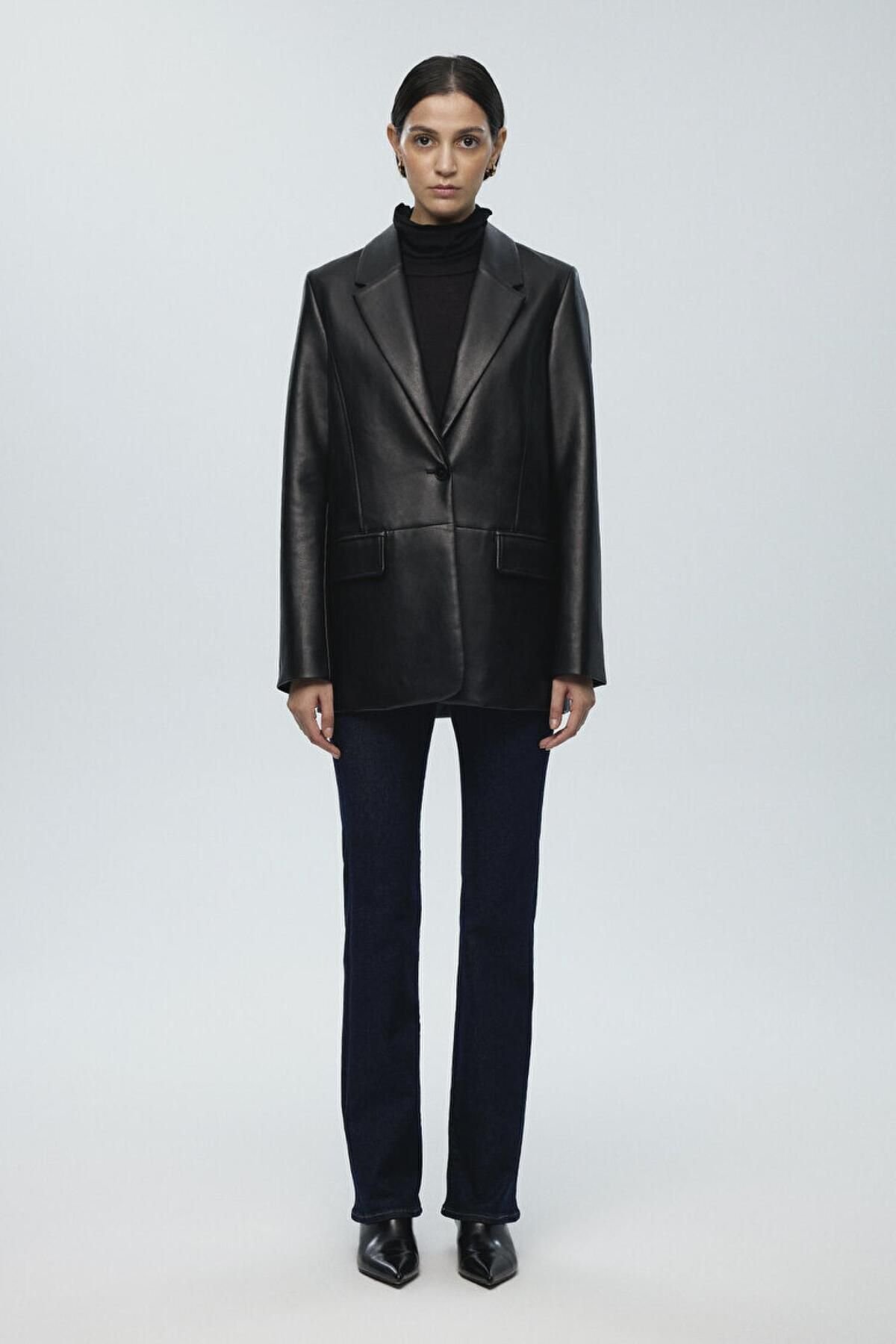 MAVİ KADIN PU BLAZER CEKET Siyah 1110494-900