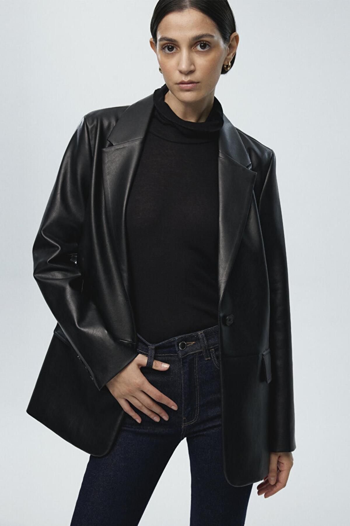 MAVİ KADIN PU BLAZER CEKET Siyah 1110494-900
