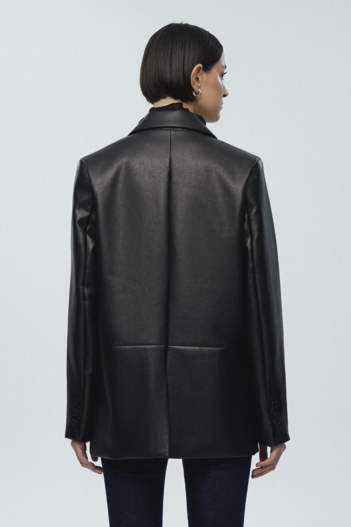 MAVİ KADIN PU BLAZER CEKET Siyah 1110494-900