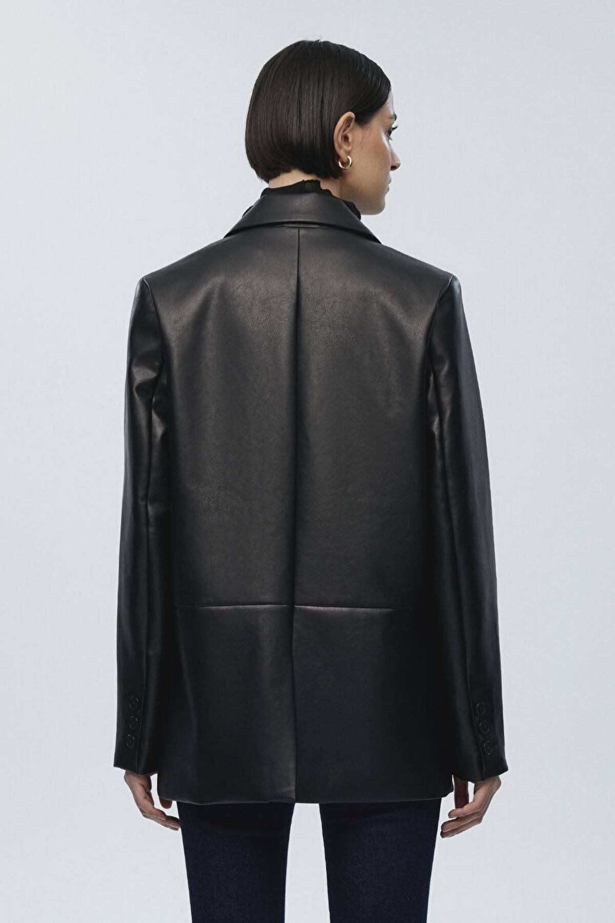 MAVİ KADIN PU BLAZER CEKET Siyah 1110494-900