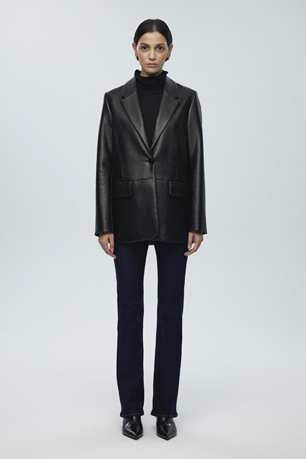 MAVİ KADIN PU BLAZER CEKET Siyah 1110494-900