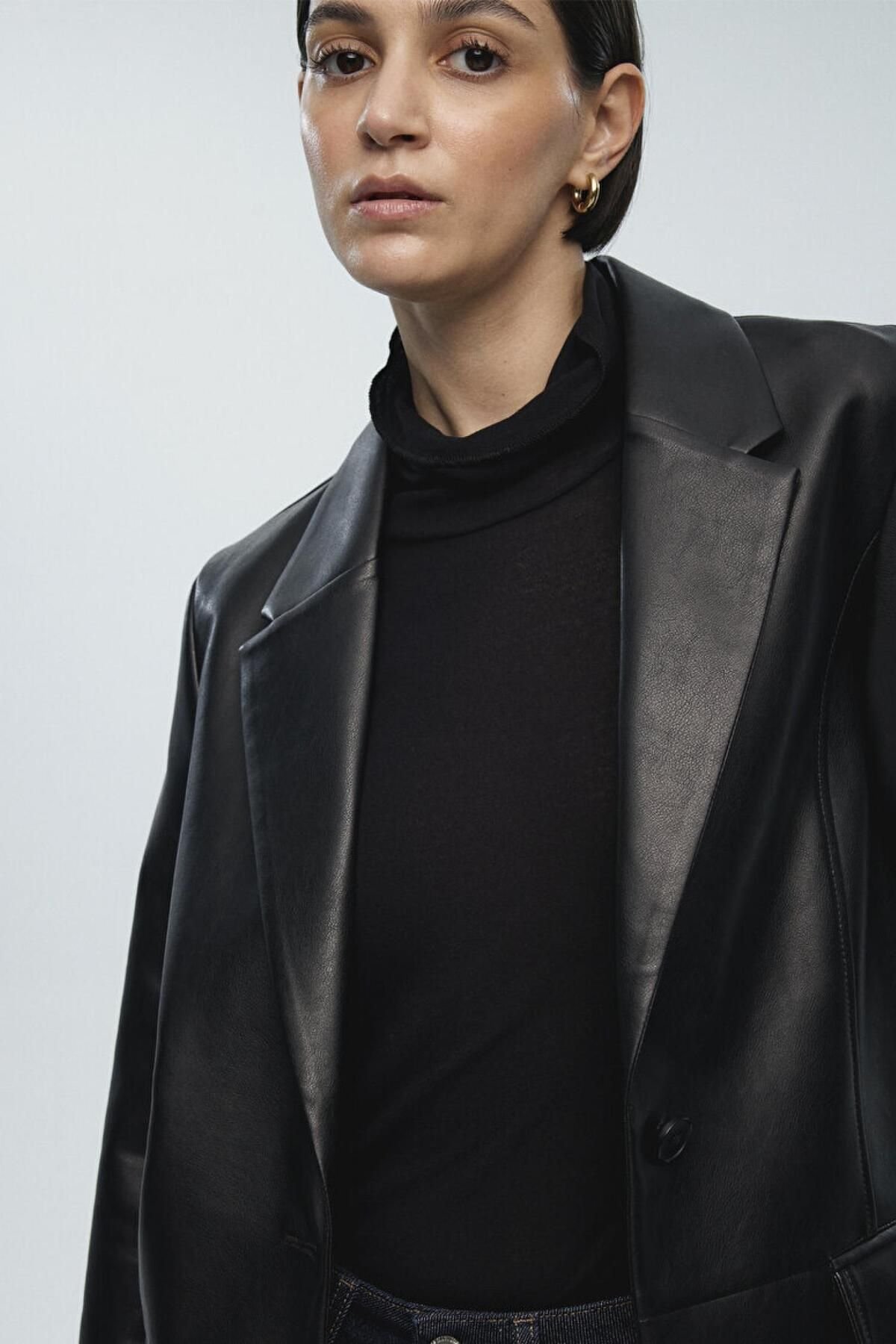 MAVİ KADIN PU BLAZER CEKET Siyah 1110494-900