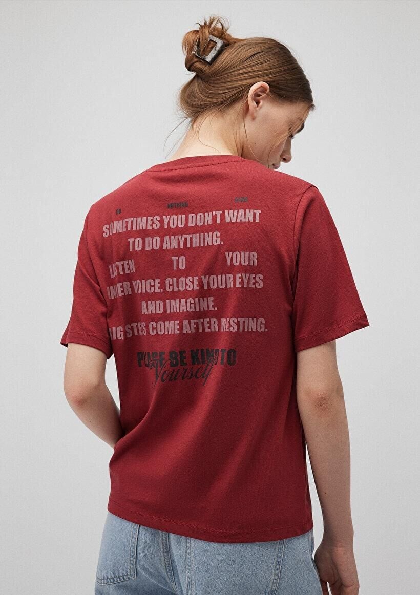 MAVİ KADIN SLOGAN BASKILI TİŞÖRT New Maroon 1612608-88011