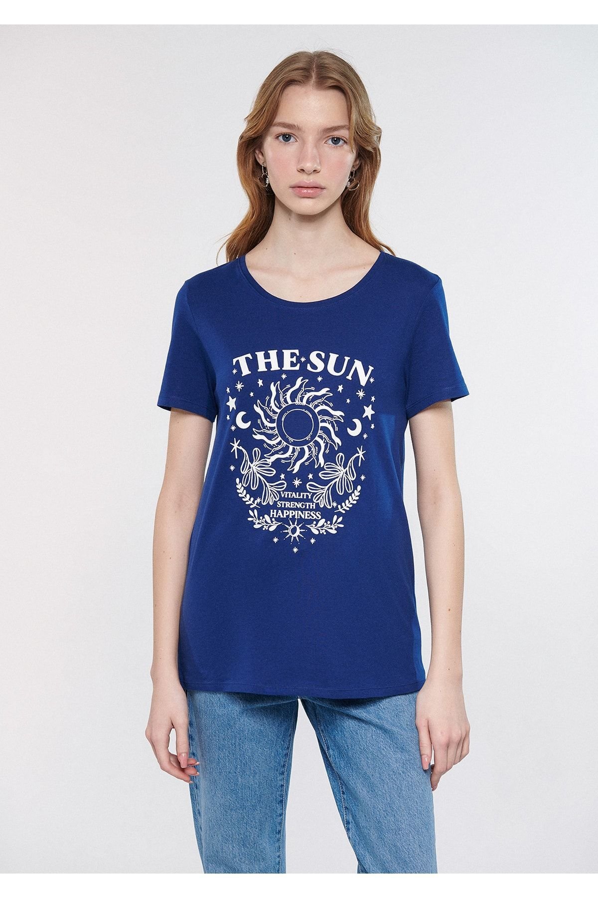 MAVİ KADIN THE SUN BASKILI TIŞORT Gece Mavi 1611298-70899