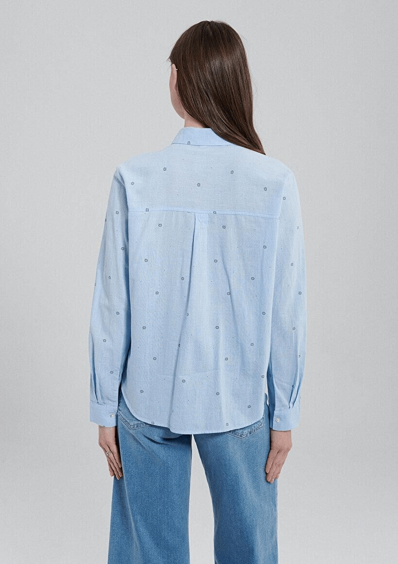 MAVİ KADIN UZUN KOL GÖMLEK Navy Flower Dot Print 1210030-86660