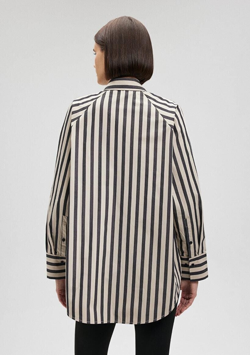 MAVİ KADIN UZUN KOLLU GÖMLEK Beige Bold Stripe 1210677-86622