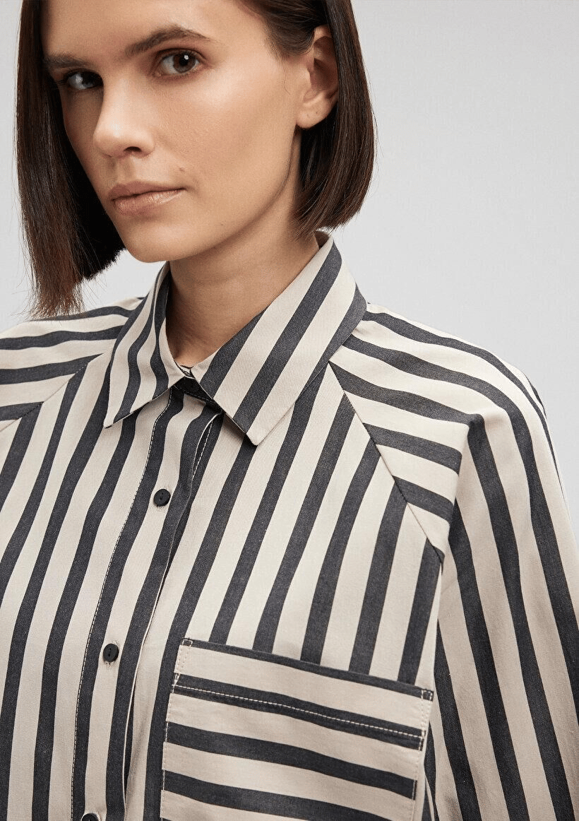 MAVİ KADIN UZUN KOLLU GÖMLEK Beige Bold Stripe 1210677-86622