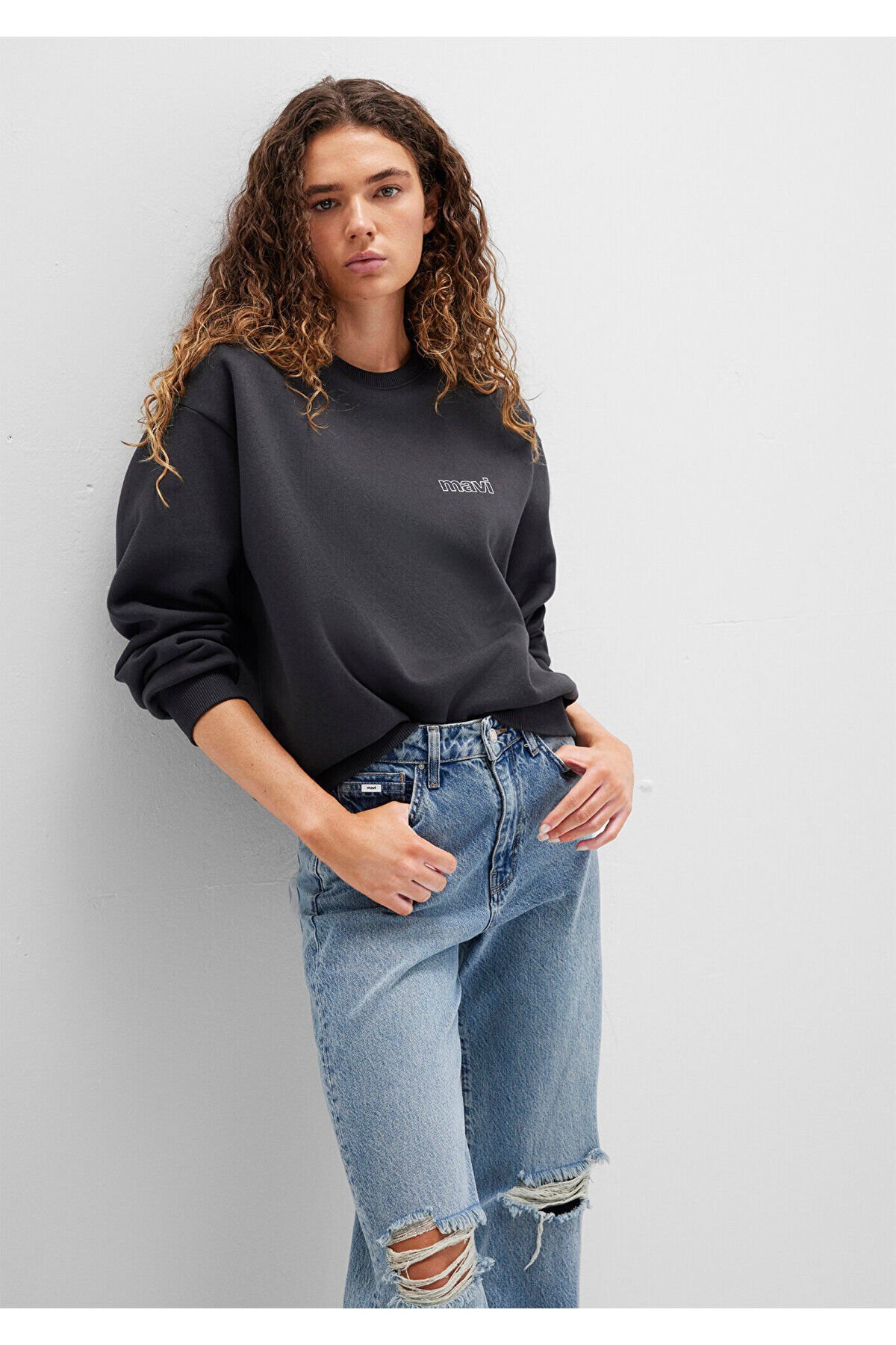 MAVİ KADIN UZUN KOLLU SWEATSHIRT Koyu Antrasit 1611656-82185