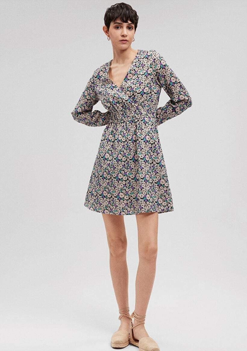 MAVİ KADIN V YAKA MİNİ ELBİSE Spring Flower Print 1310429-86587