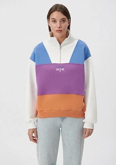 MAVİ KADIN YARIM FERMUARLI SWEATSHIRT Antique White 1S10011-85908