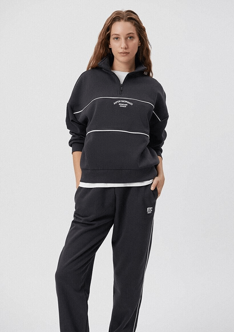 MAVİ KADIN YARIM FERMUARLI SWEATSHIRT Kömür 1S10007-70087
