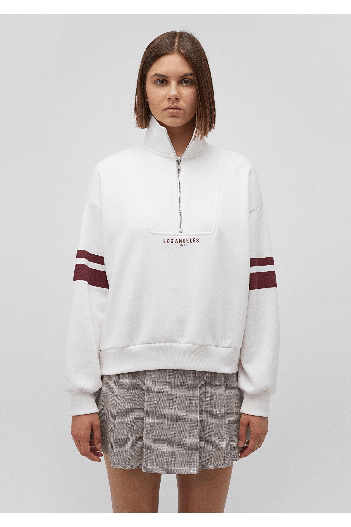 MAVİ KADIN YARIM FERMUARLI SWEATSHIRT Kırık Beyaz 1S10171-70057