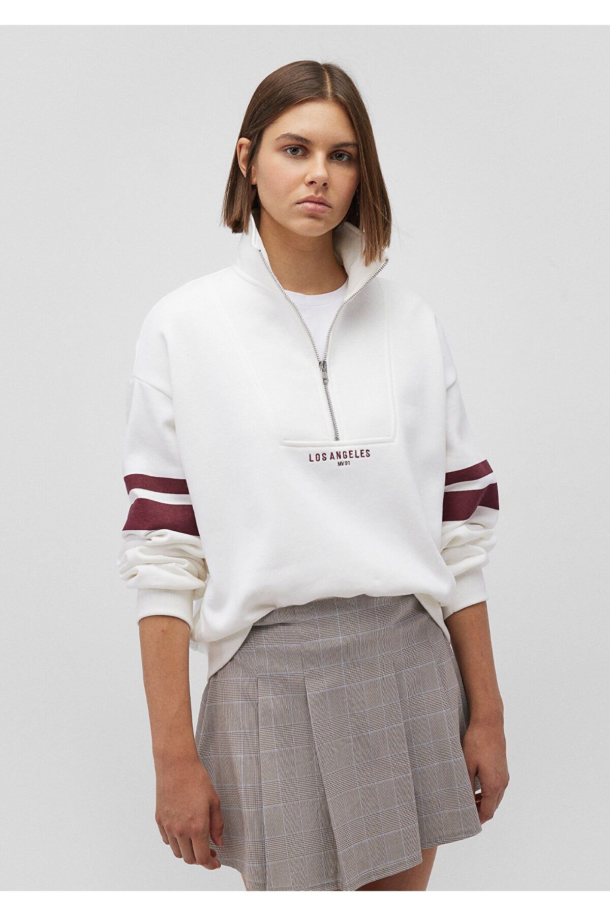 MAVİ KADIN YARIM FERMUARLI SWEATSHIRT Kırık Beyaz 1S10171-70057