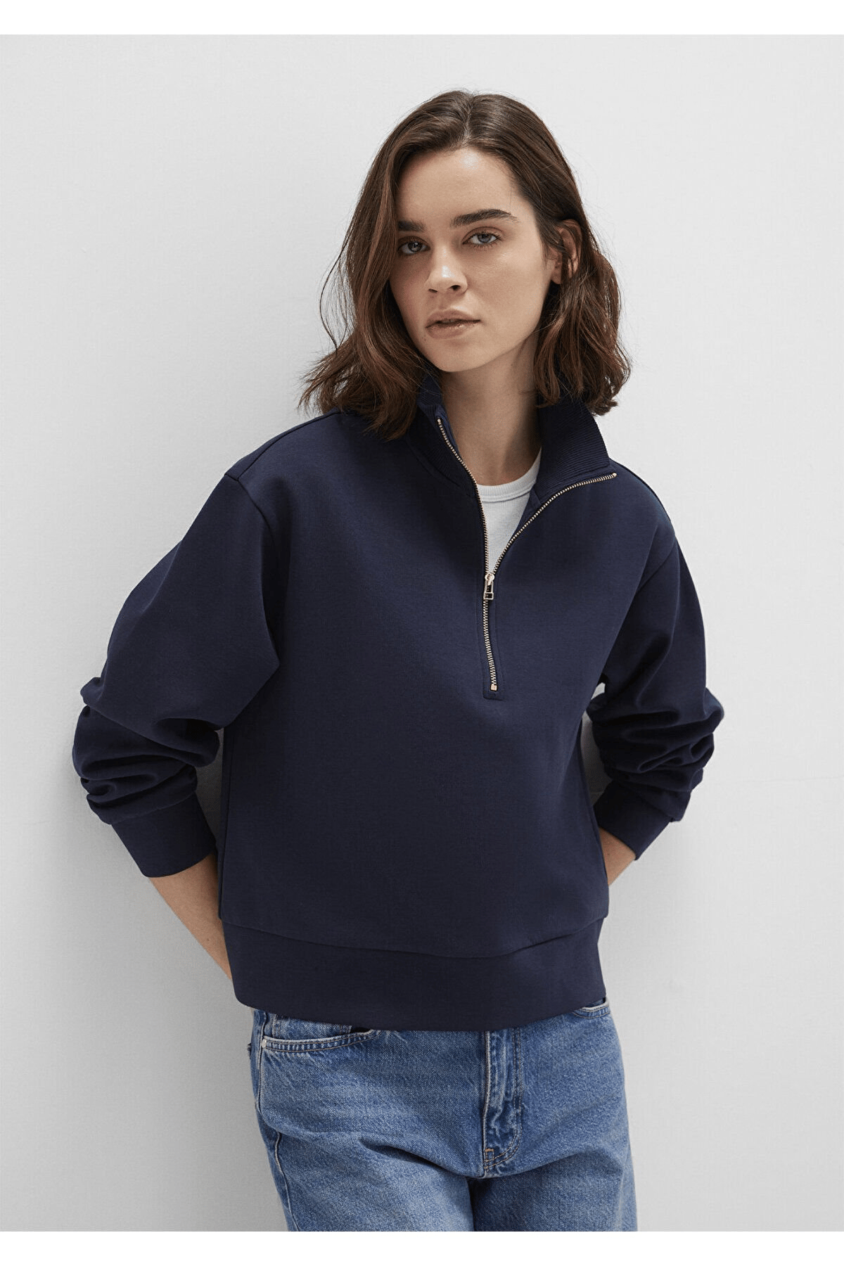 MAVİ KADIN YARIM FERMUARLI SWEATSHİRT Koyu Lacivert 1S10357-82318