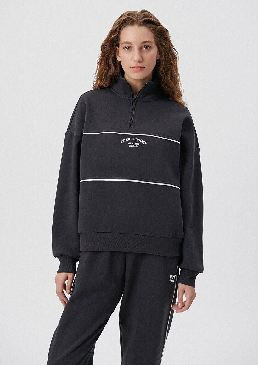 MAVİ KADIN YARIM FERMUARLI SWEATSHIRT Kömür 1S10007-70087