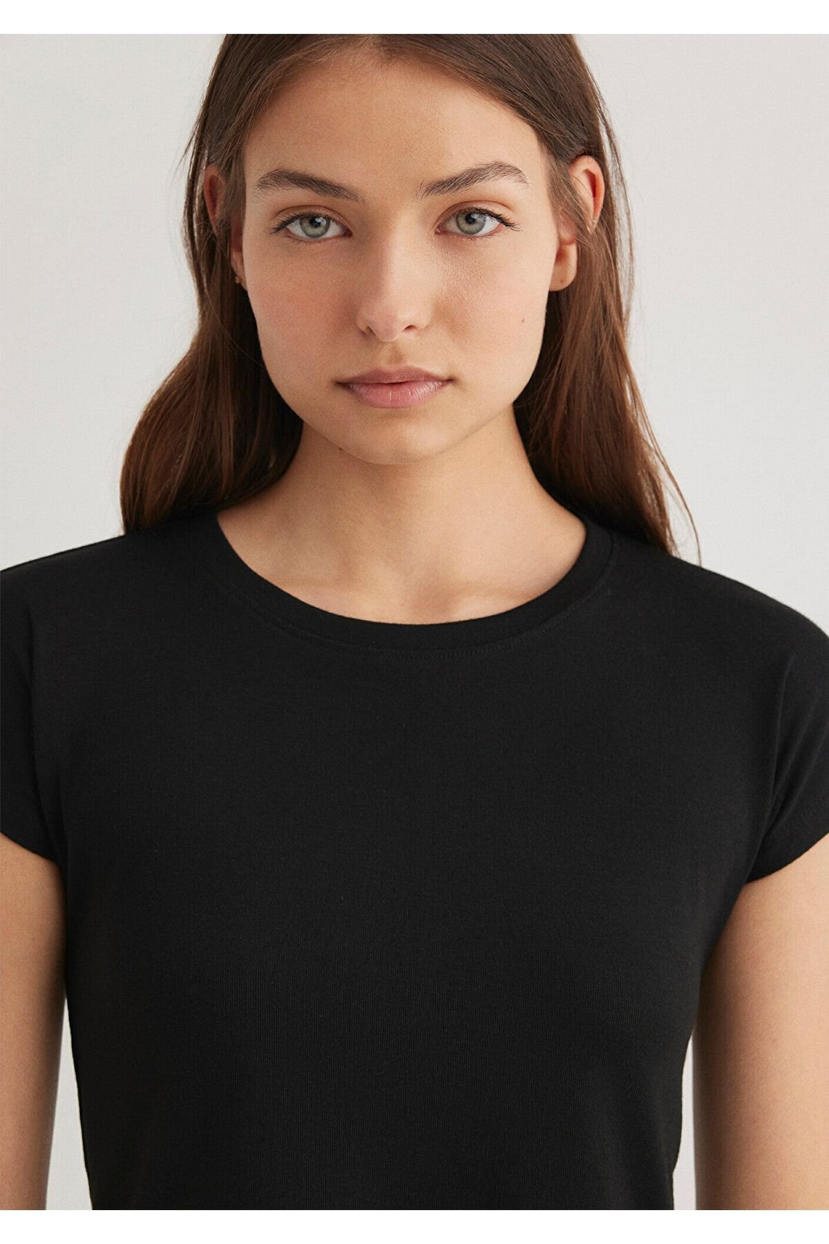 MAVİ KADIN YUVARLAK YAKA ÇİZGİLİ PENYE Black 168382-25745