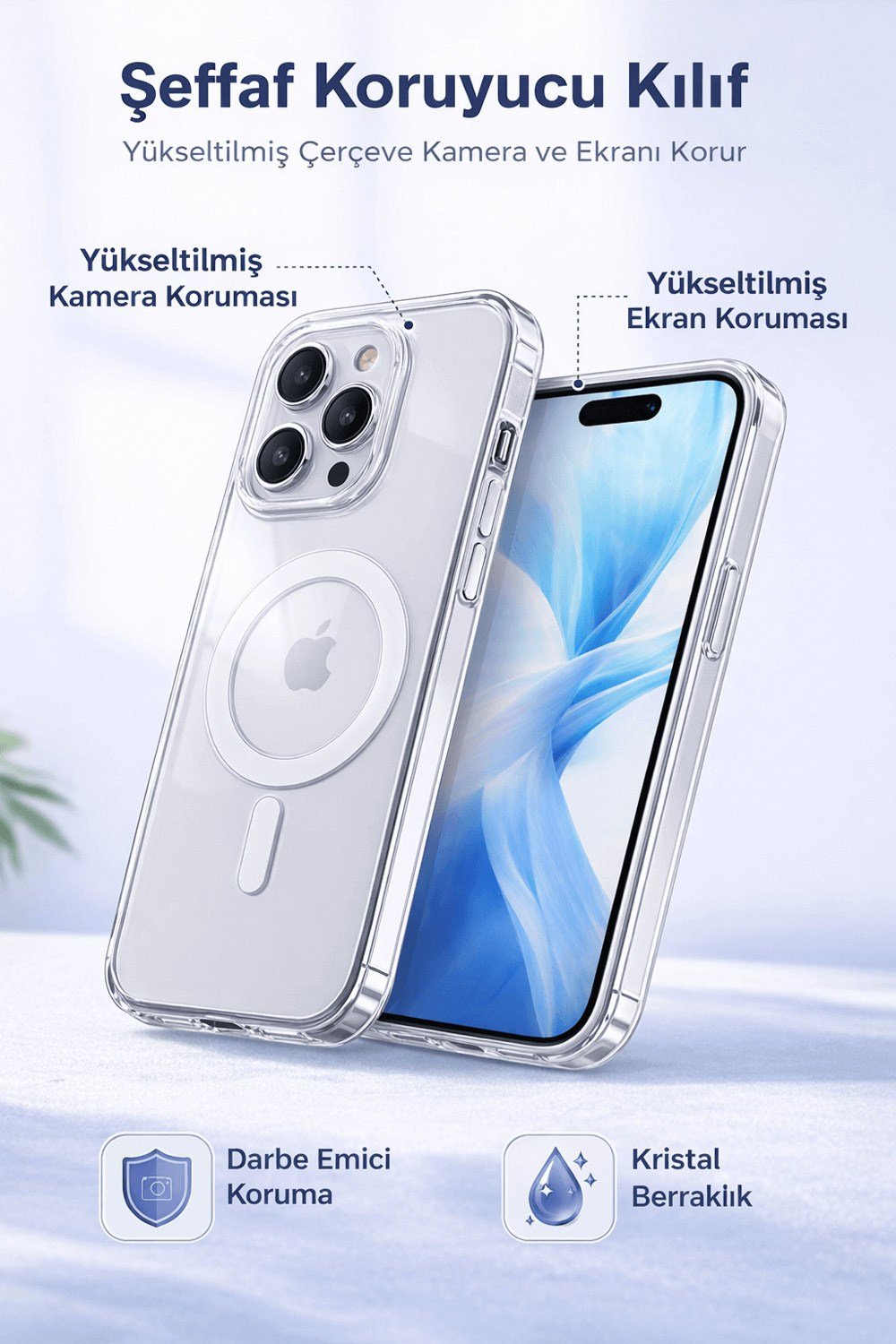 iPhone 12 Pro Max Uyumlu Kamera Korumalı Magsafe Wireless Şarj Özellikli Lüks Şeffaf Silikon Telefon Kılıfı