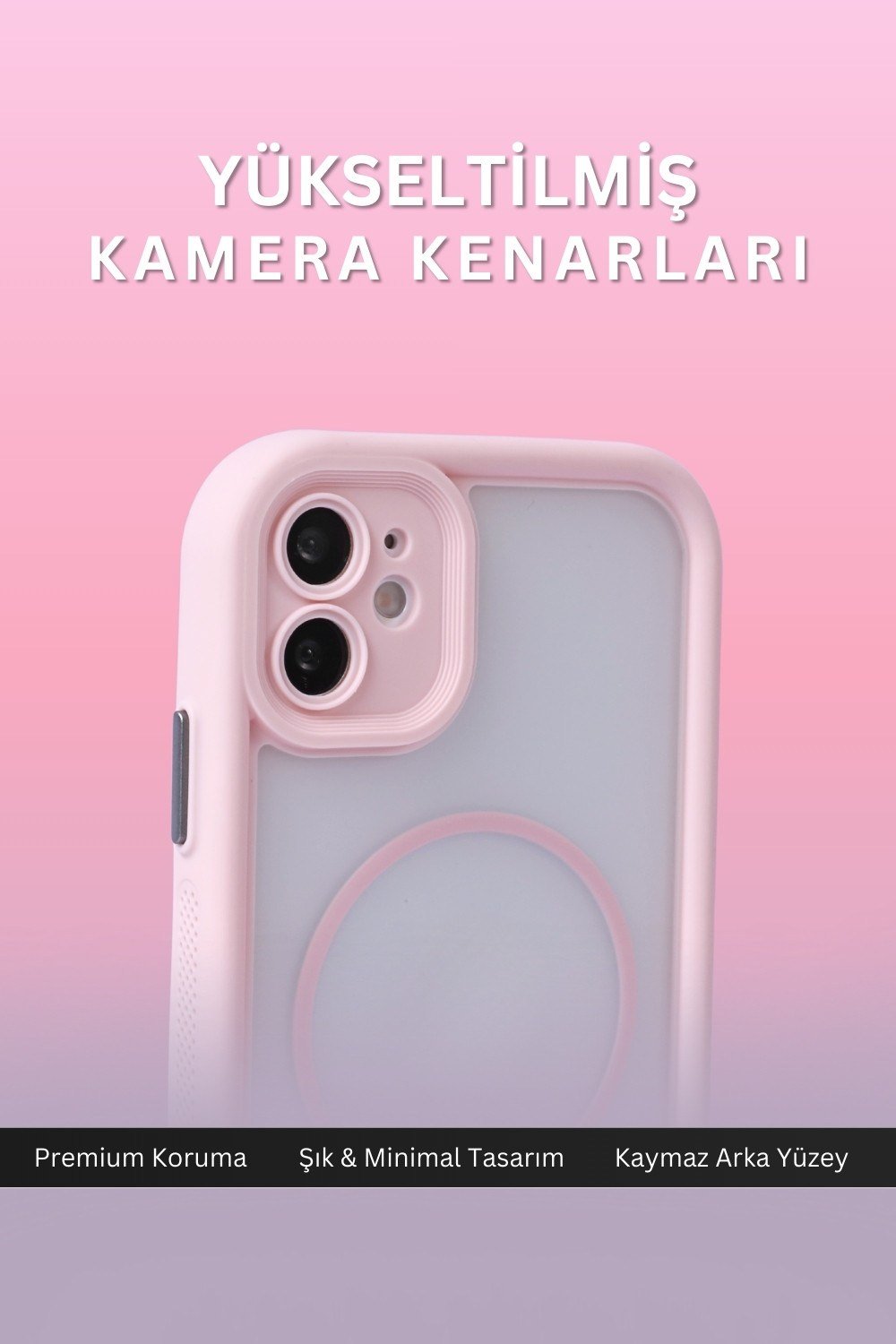 iPhone 12 Uyumlu Kamera Korumalı Magsafe Wireless Şarj Özellikli Mat Silikon Pembe renkli Silikon Telefon Kılıfı