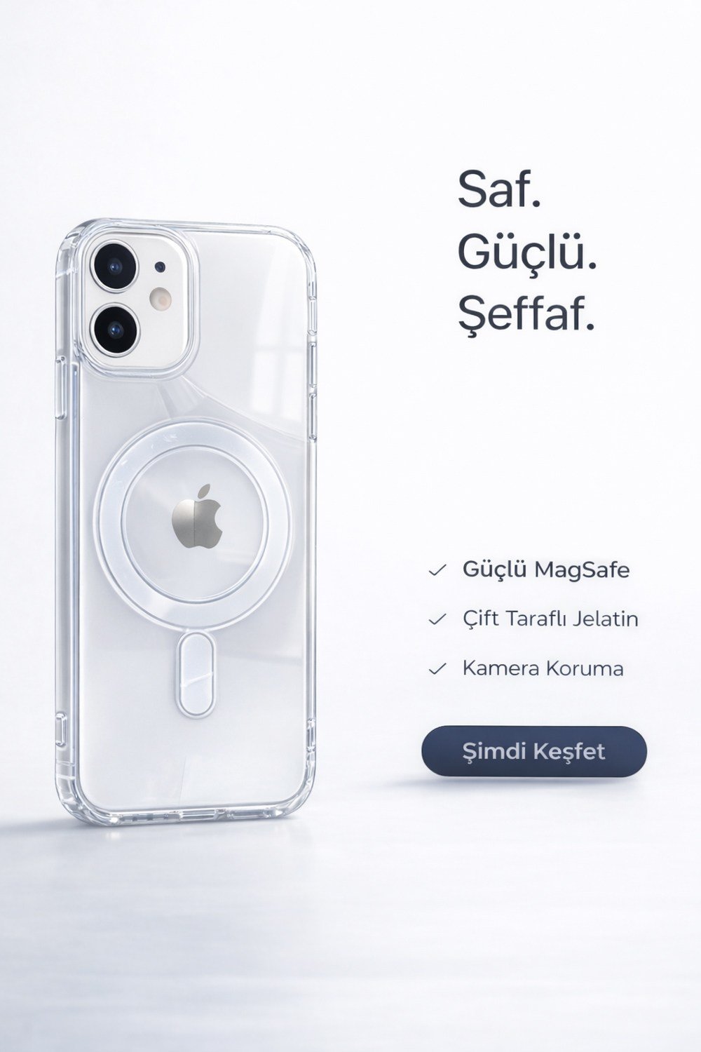 iPhone 12 Uyumlu Kamera Korumalı Magsafe Wireless Şarj Özellikli Lüks Şeffaf Silikon Telefon Kılıfı