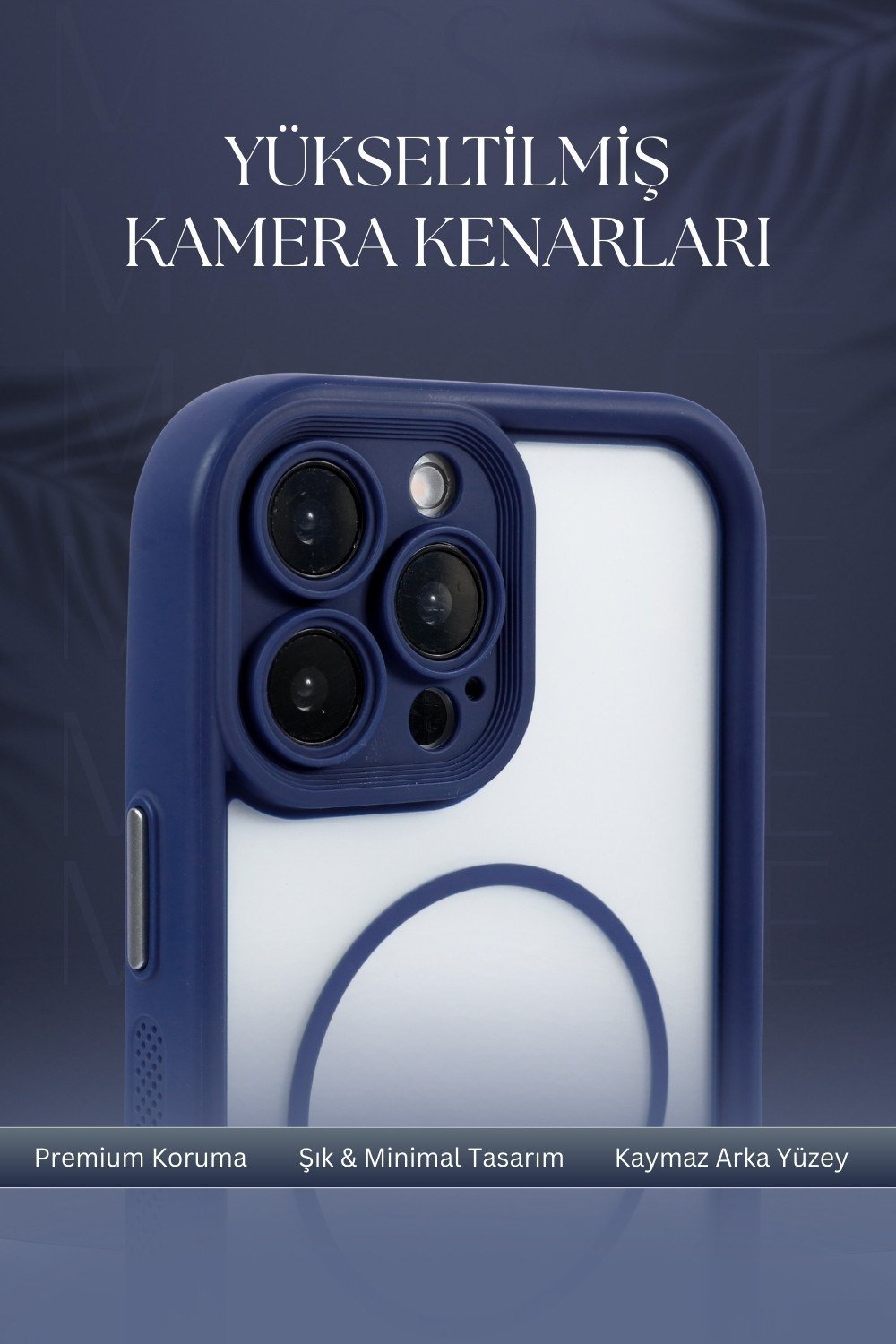 iPhone 13 Pro Max Uyumlu Kamera Korumalı Magsafe Wireless Şarj Özellikli Mat Silikon Lacivert renkli Silikon Telefon Kılıfı