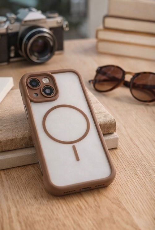 iPhone 13 Uyumlu Kamera Korumalı Magsafe Wireless Şarj Özellikli Mat Silikon Haki renkli Silikon Telefon Kılıfı