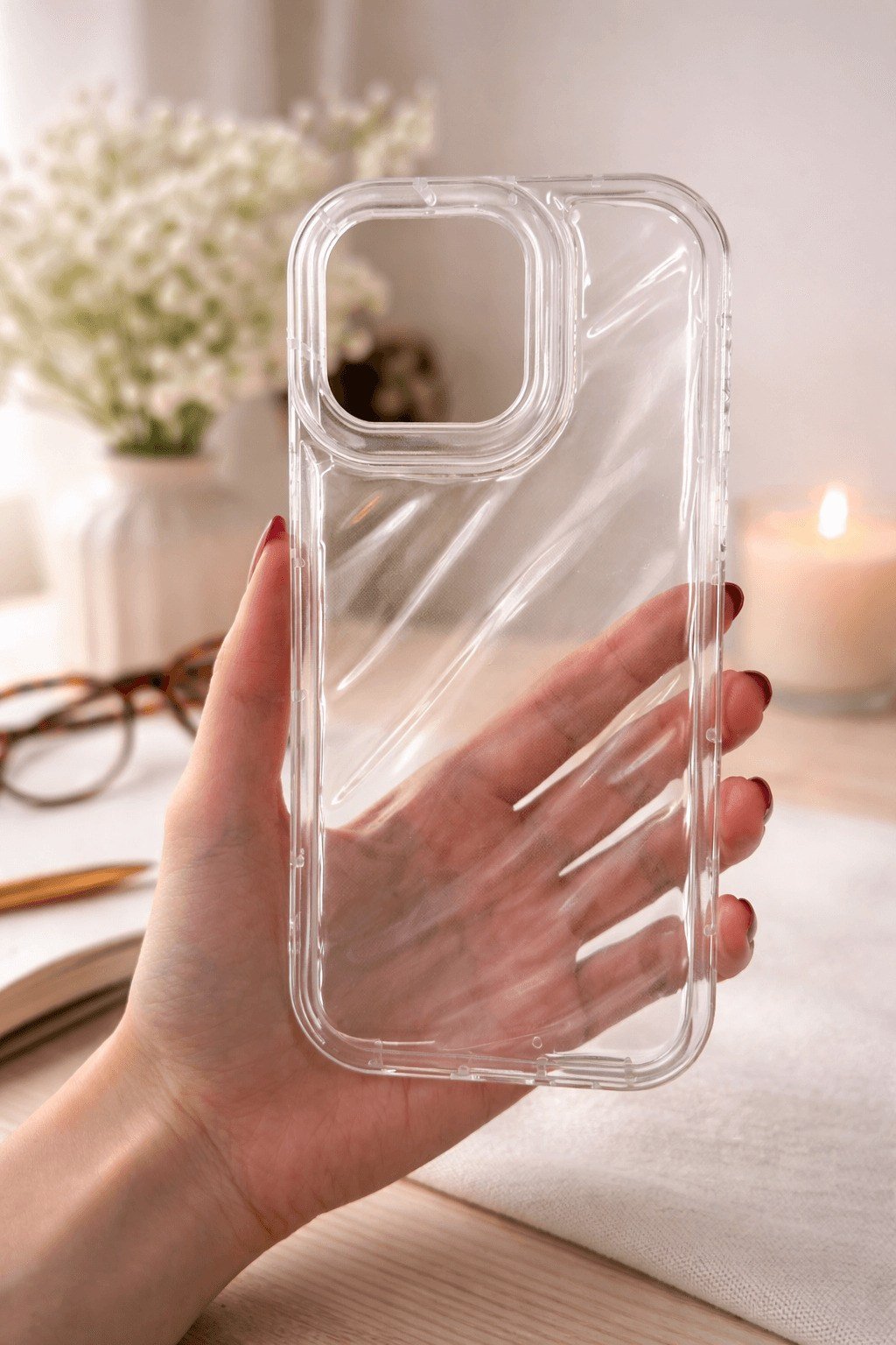 iPhone 14 Pro Max Uyumlu Telefon Kılıfı Kamera Çıkıntılı Kabartmalı Parlak Desenli Darbe Emici Silikon Kılıf