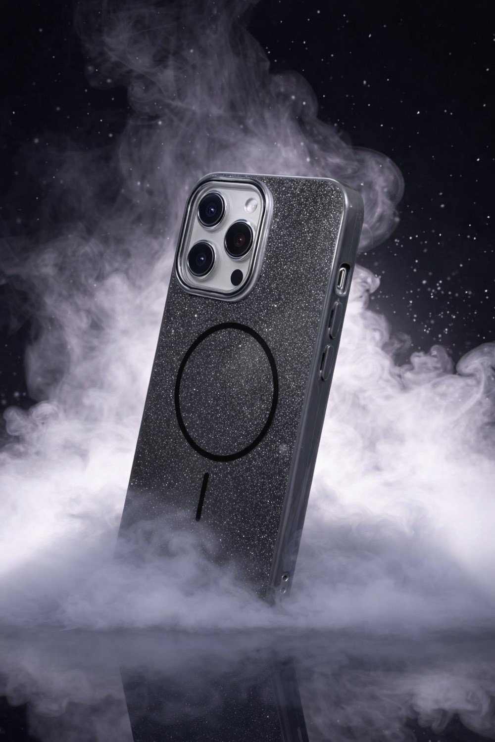 iPhone 14 Pro Uyumlu Telefon Kılıfı Magsafe Wireless Şarj Özellikli Simli Lüks Silikon Kılıf