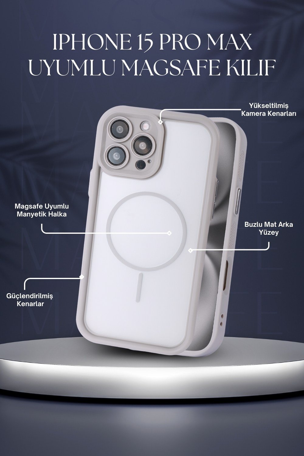 iPhone 15 Pro Max Uyumlu Kamera Korumalı Magsafe Wireless Şarj Özellikli Mat Silikon Gri renkli Silikon Telefon Kılıfı