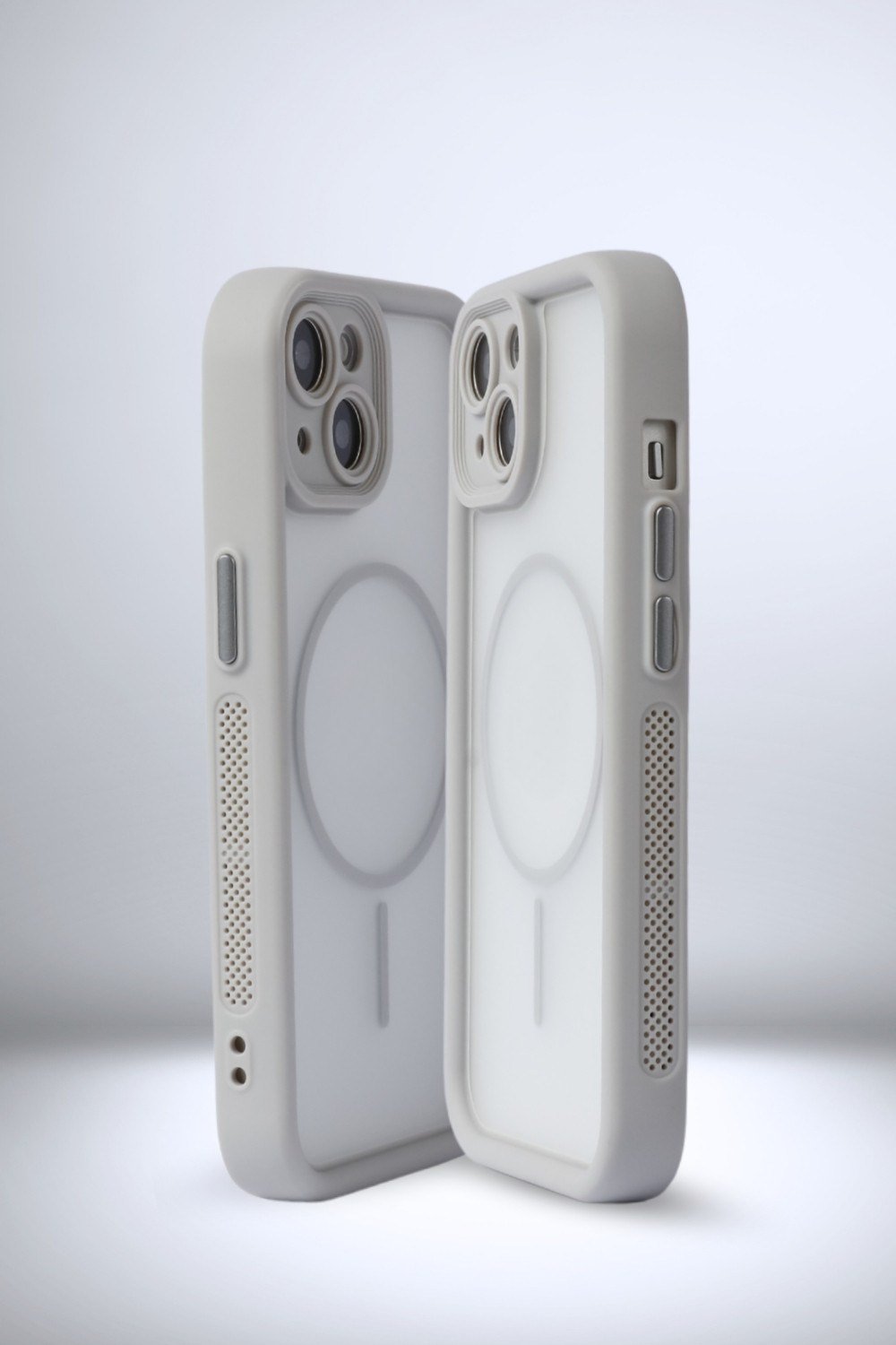 iPhone 15 Uyumlu Kamera Korumalı Magsafe Wireless Şarj Özellikli Mat Silikon Gri renkli Silikon Telefon Kılıfı