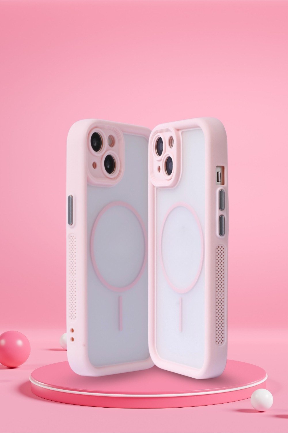iPhone 15 Uyumlu Kamera Korumalı Magsafe Wireless Şarj Özellikli Mat Silikon Pembe renkli Silikon Telefon Kılıfı