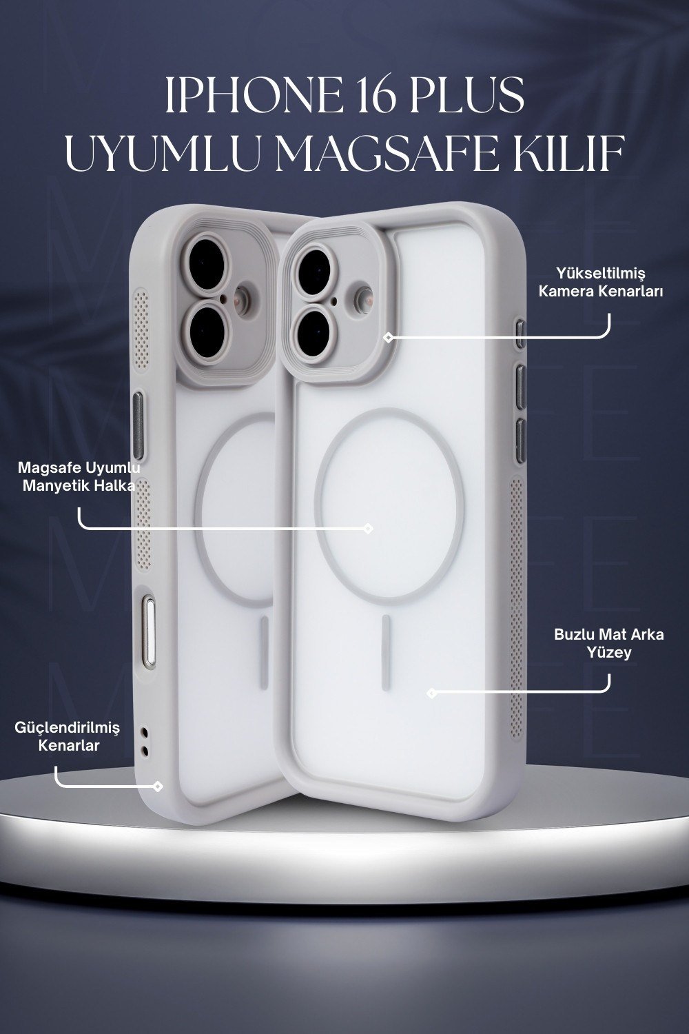 iPhone 16 Plus Uyumlu Kamera Korumalı Magsafe Wireless Şarj Özellikli Mat Silikon Gri renkli Silikon Telefon Kılıfı