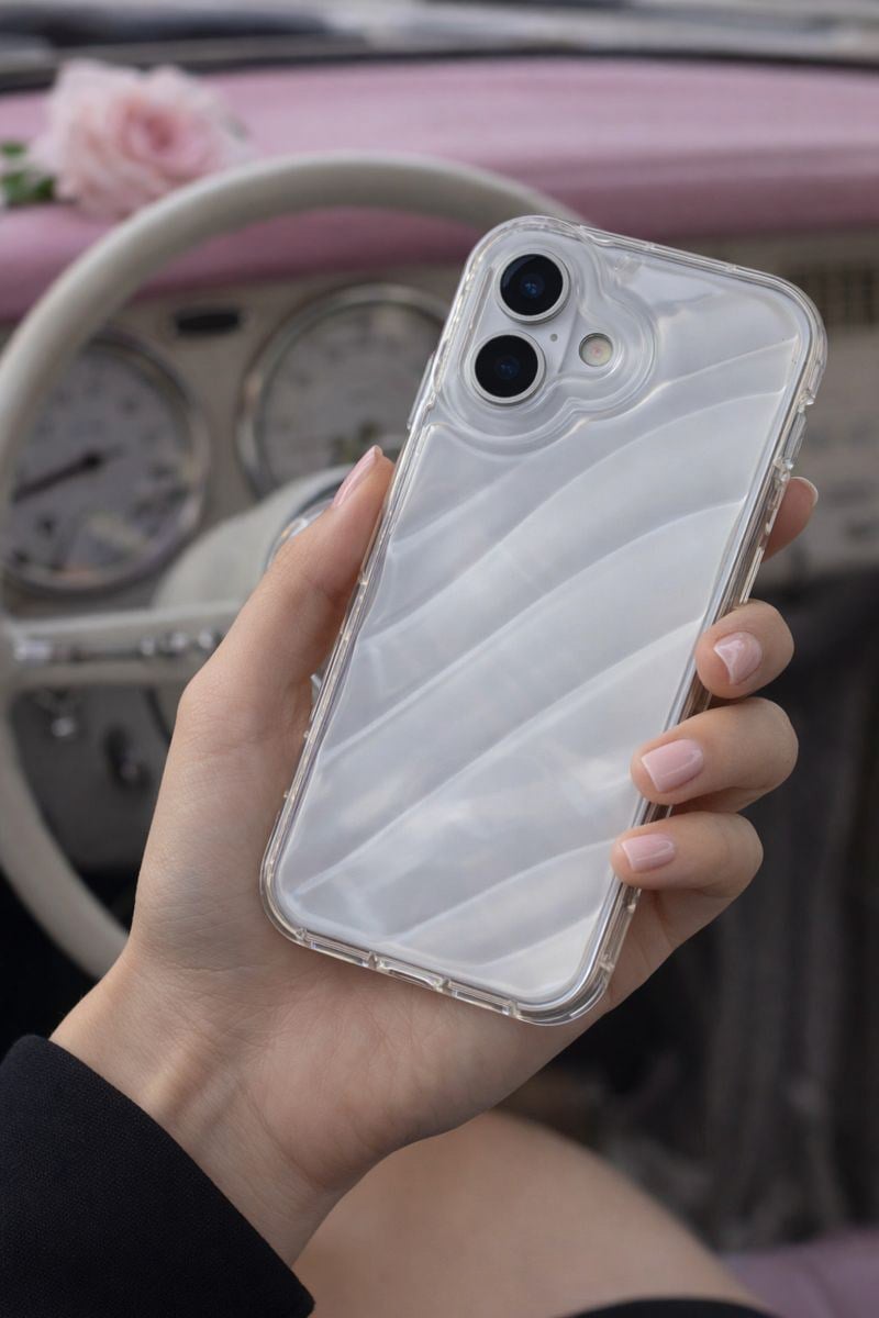 iPhone 16 Plus Uyumlu Telefon Kılıfı Kamera Çıkıntılı Kabartmalı Parlak Desenli Darbe Emici Silikon Kılıf