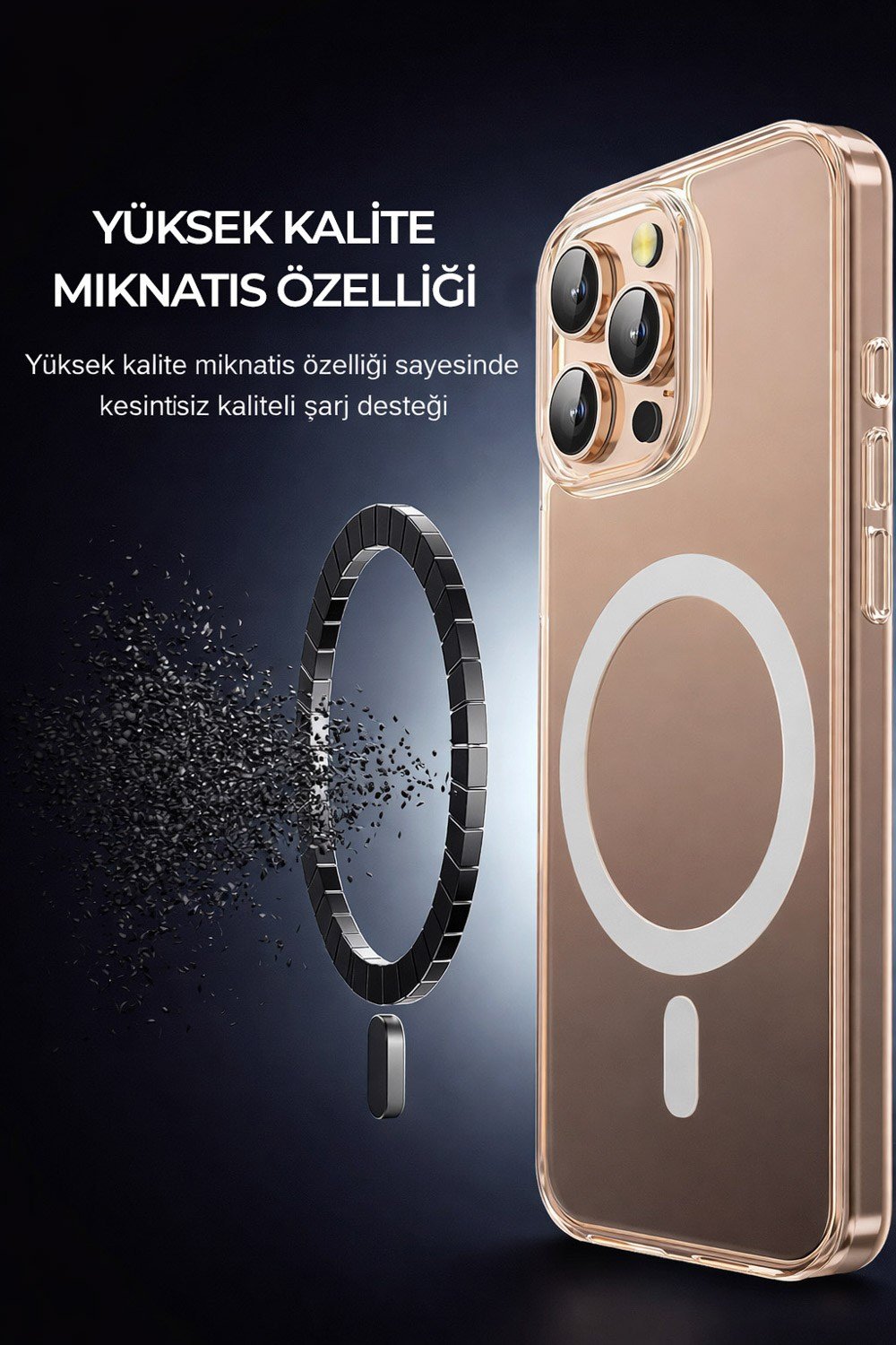 iPhone 16 Pro Max Uyumlu Kamera Korumalı Magsafe Wireless Şarj Özellikli Lüks Şeffaf Silikon Telefon Kılıfı