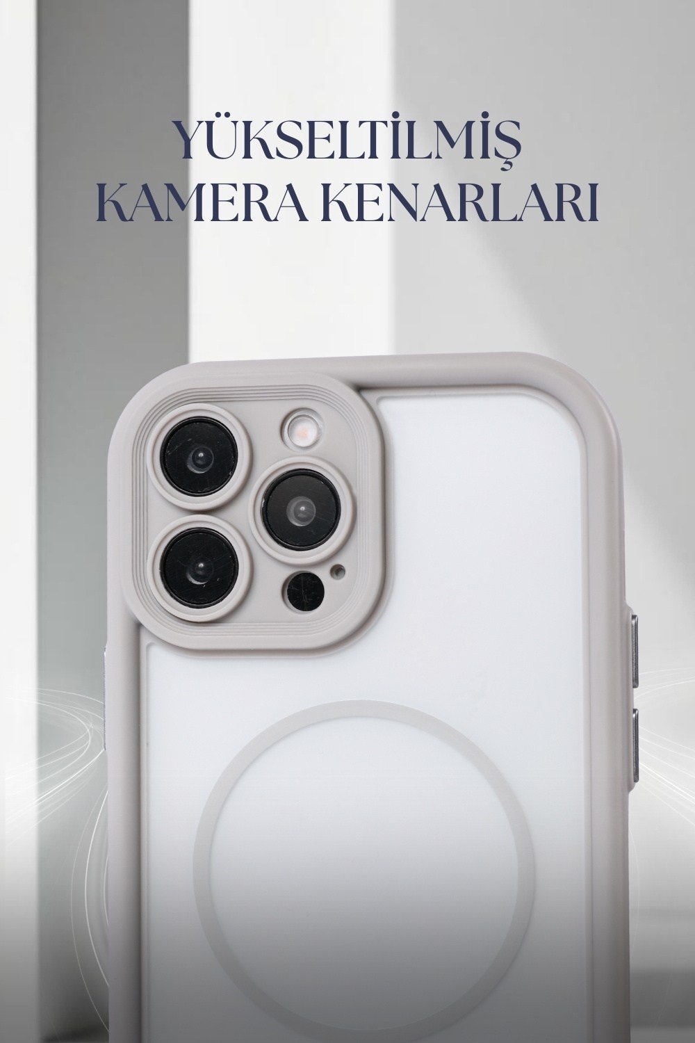 iPhone 16 Pro Max Uyumlu Kamera Korumalı Magsafe Wireless Şarj Özellikli Mat Silikon Gri renkli Silikon Telefon Kılıfı