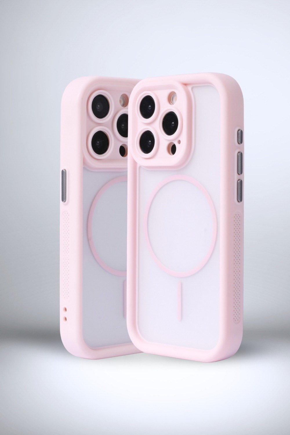 iPhone 16 Pro Uyumlu Kamera Korumalı Magsafe Wireless Şarj Özellikli Mat Silikon Pembe renkli Silikon Telefon Kılıfı