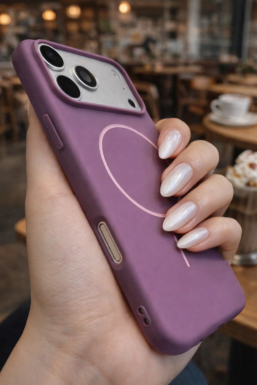iPhone 17 Pro Max Uyumlu İçi Kadife Magsafe Wireless Şarz Özellikli Gül Kurusu Renkli Telefon Kılıfı