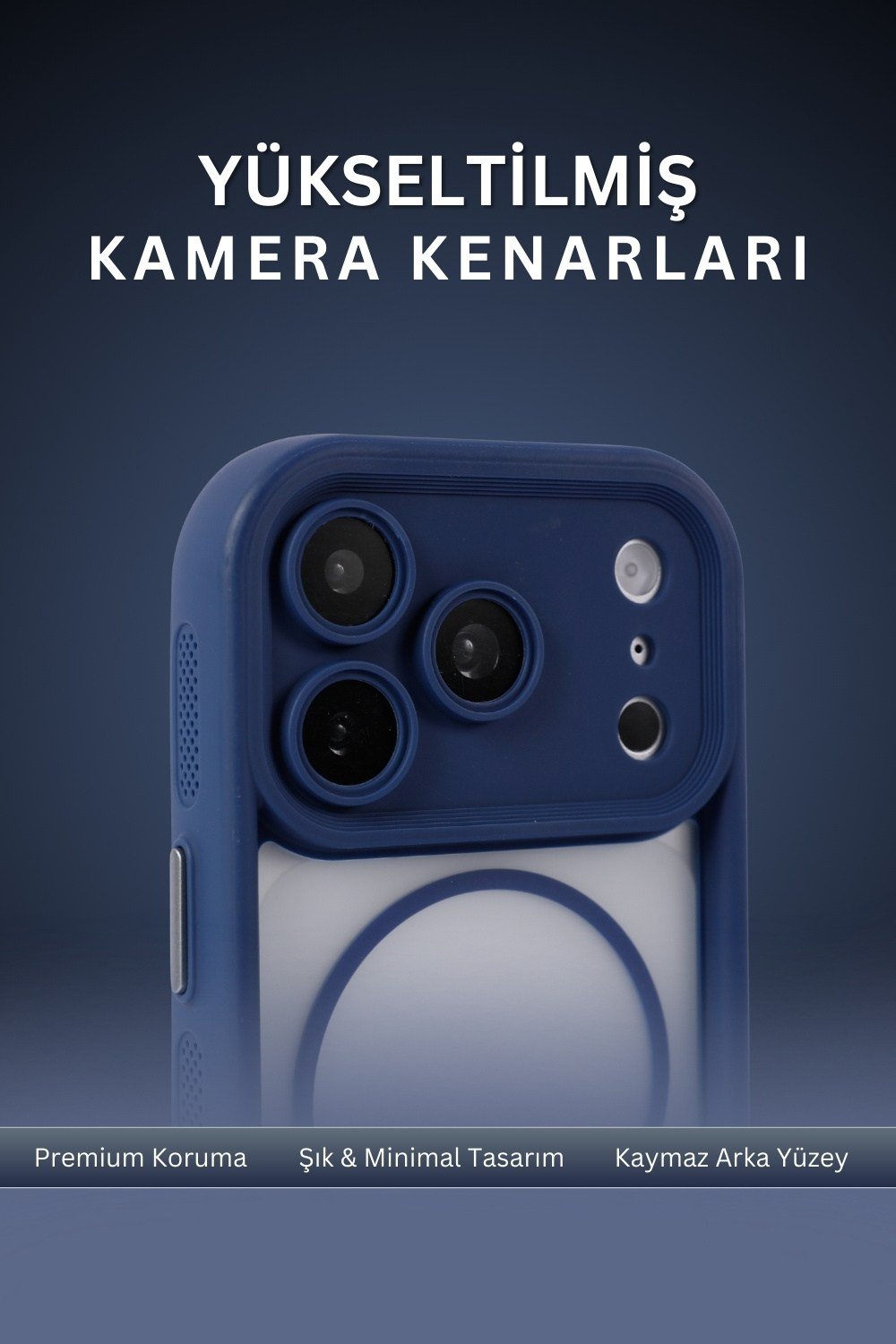 iPhone 17 Pro Max Uyumlu Kamera Korumalı Magsafe Wireless Şarj Özellikli Mat Silikon Lacivert renkli Silikon Telefon Kılıfı