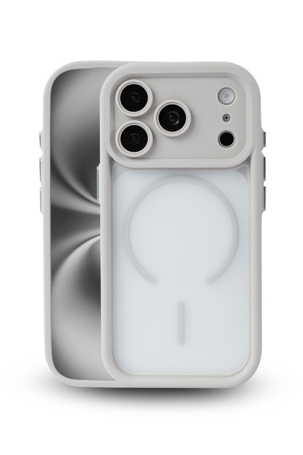 iPhone 17 Pro Max Uyumlu Kamera Korumalı Magsafe Wireless Şarj Özellikli Mat Silikon Gri renkli Silikon Telefon Kılıfı