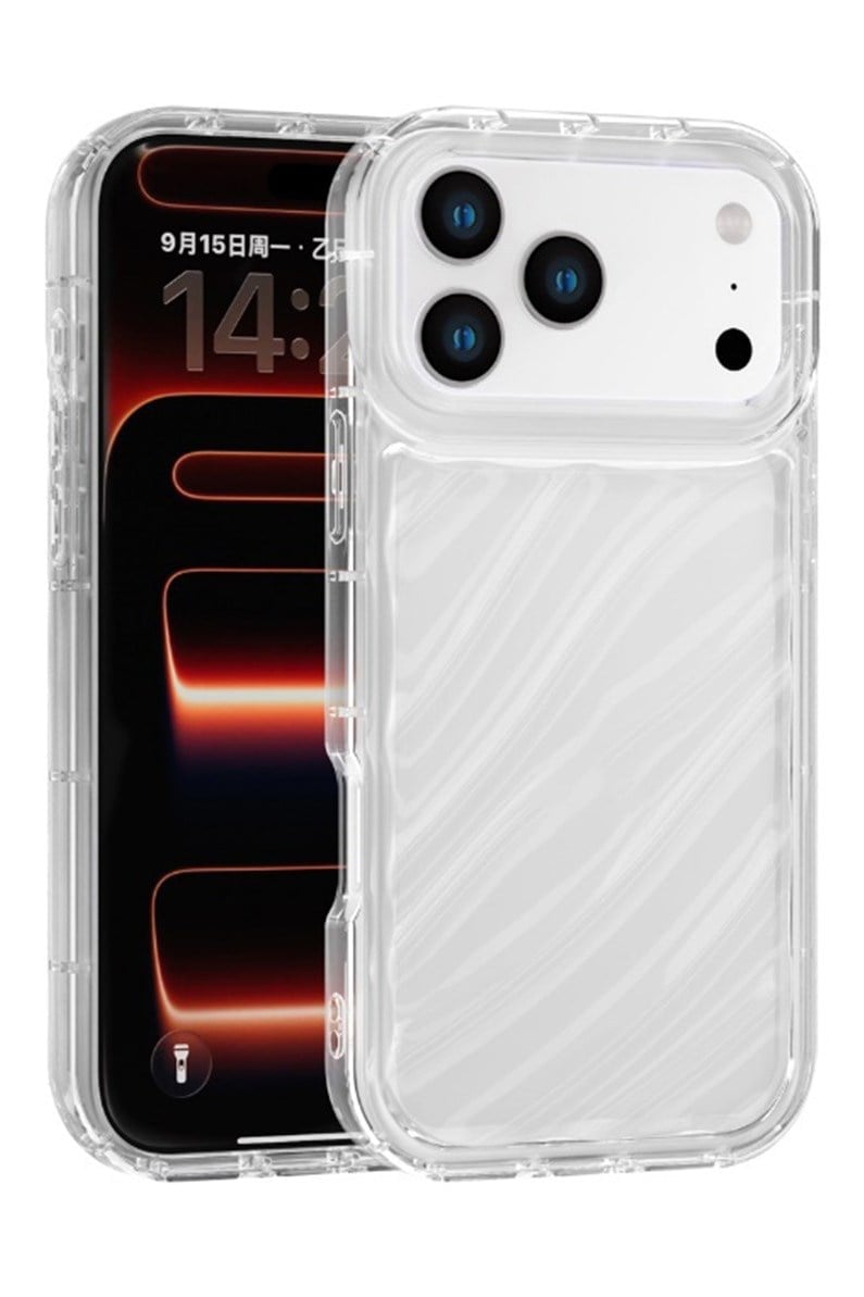 iPhone 17 Pro Max Uyumlu Telefon Kılıfı Kamera Çıkıntılı Kabartmalı Parlak Desenli Darbe Emici Silikon Kılıf