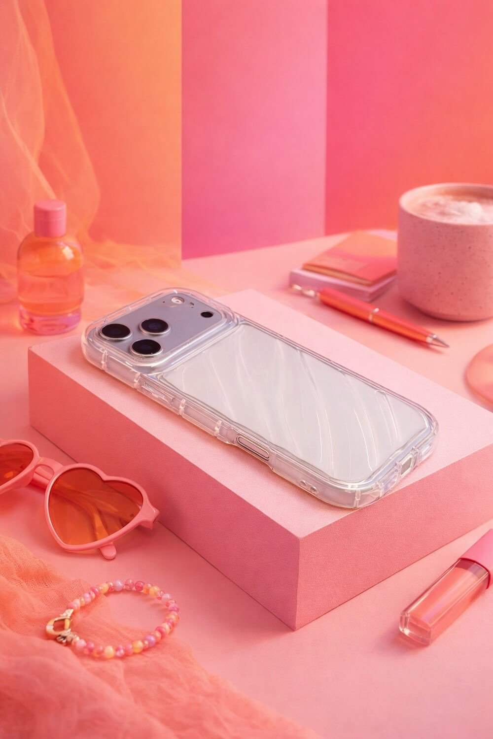 iPhone 17 Pro Max Uyumlu Telefon Kılıfı Kamera Çıkıntılı Kabartmalı Parlak Desenli Darbe Emici Silikon Kılıf