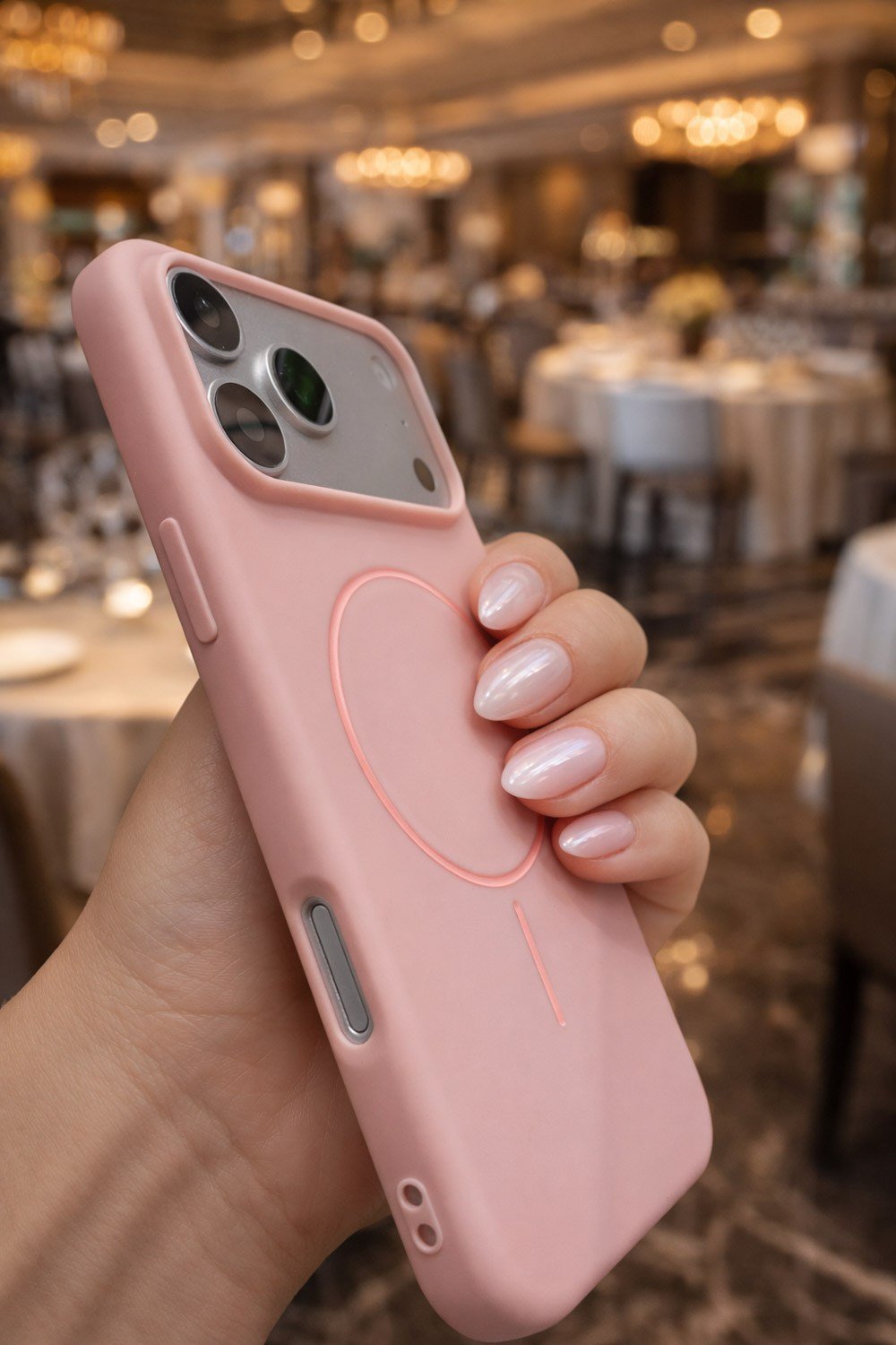 iPhone 17 Pro Uyumlu İçi Kadife Magsafe Wireless Şarz Özellikli Pembe Renkli Telefon Kılıfı