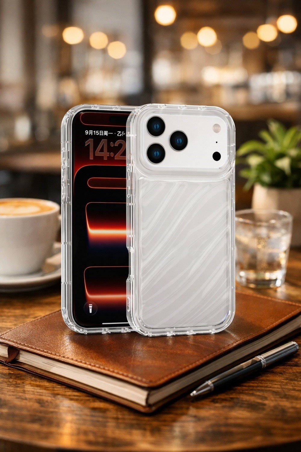 iPhone 17 Pro Uyumlu Telefon Kılıfı Kamera Çıkıntılı Kabartmalı Parlak Desenli Darbe Emici Silikon Kılıf